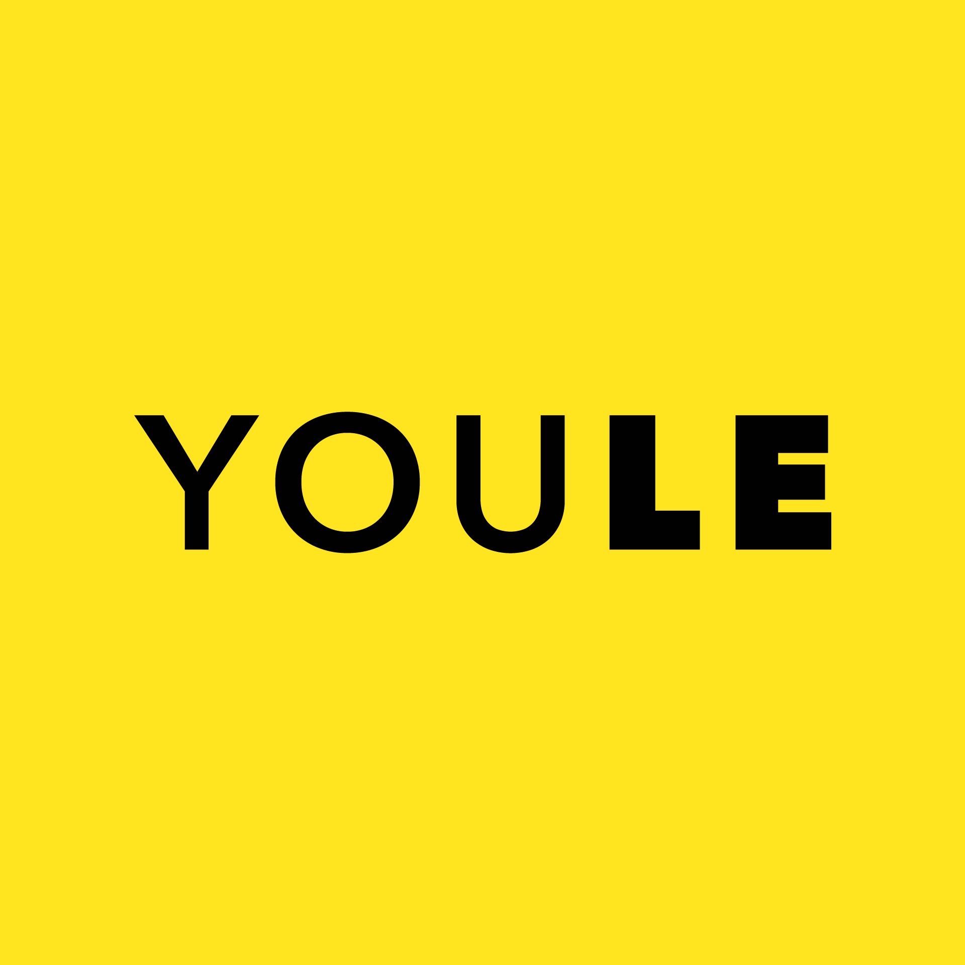 Die Wortmarke von YOULE: ein schwarzer Schriftzug auf gelbem Untergrund.