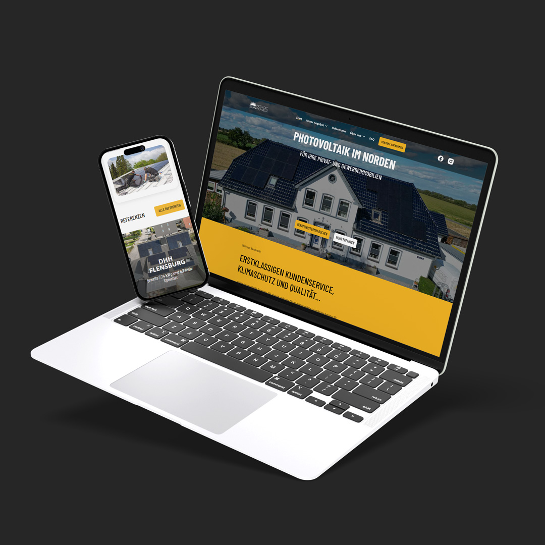 Die neue Website von Nordic Sunpower auf einem Laptop- und einem Smartphone-Mockup. 