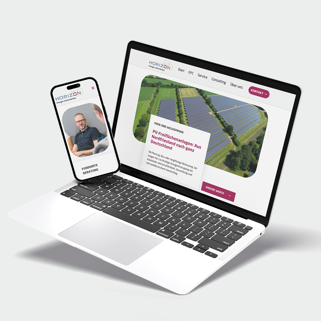 Verschiedene Ansichten der neuen Website auf mehreren Smartphone-Mockups. 